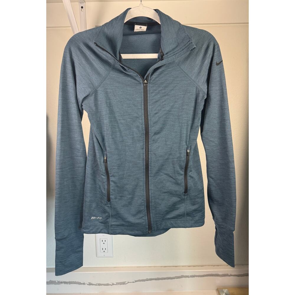 Nike Dri-Fit Full Zip Blue Size Medium Long Sleeve‎ Collared Neck Fitted